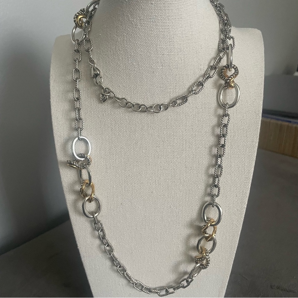 Brighton Silver and Gold Tone Rope Accent Chain Link Statement Necklace